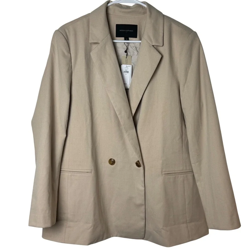 Banana Republic‎ Blazer Women 16 Beige Tan Double Breasted Professional NEW $180